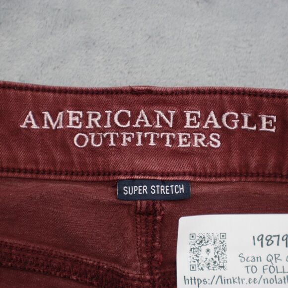 American Eagle Outfitters Shorts Womens 8 Red Mom Mid Rise Stretch Denim Button - Picture 2 of 15